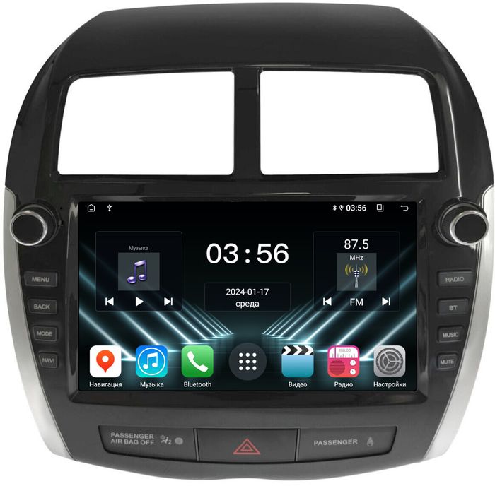 Магнитола для Mitsubishi ASX 2010-2016, Peugeot 4008, Citroen C4 Aircross (рамка с крутилками и кнопками) - FarCar DX9-7064K9 монитор 9.5" IPS на Android 13, 4+64Гб, CarPlay