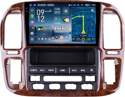 Магнитола для Toyota Land Cruiser 100, Lexus LX470 1998-2002 (климат на ШГУ, рамка дерево) - Teyes CC4-PRO монитор 9.5" 2K QLED на Android 13, Snapdragon 778G, ИИ, CarPlay, DSP, 4G SIM-слот