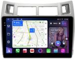 Магнитола для Toyota Vitz 2, Yaris 2 2005-2011 (рамка серебро) - FarCar S400-TS18 монитор 9.5" QLED на Android 14, CarPlay, 4G SIM-слот