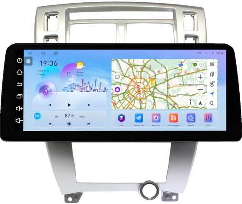 Магнитола для Hyundai Tucson 1 2004-2009 (рамка серебро) - FarCar монитор 12.3" 2K QLED на Android 14, TS10, CarPlay, 4G SIM-слот