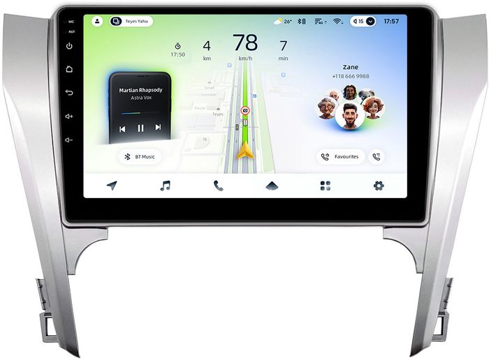 Магнитола для Toyota Camry 50 2011-2014 (рамка серебро) - Teyes CC4L монитор 10" IPS на Android 14, Snapdragon 662, CarPlay, 4G SIM-слот