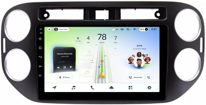 Магнитола для Volkswagen Tiguan 1 2011-2016 (аварийка прямоугольная, рамка чёрная) - Teyes CC4L монитор 9" IPS на Android 14, Snapdragon 662, CarPlay, 4G SIM-слот