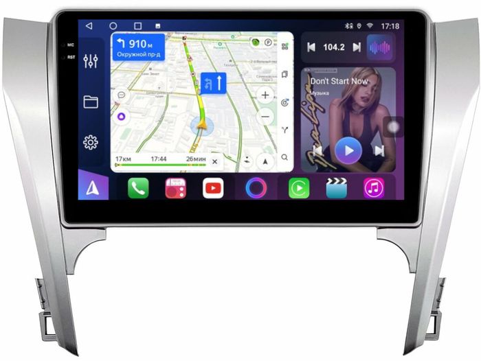 Магнитола для Toyota Camry 50 2011-2014 (рамка серебро) - FarCar 131M монитор 10.36" QLED на Android 14, TS18, CarPlay, 4G SIM-слот
