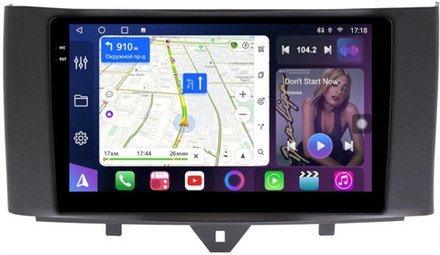Магнитола для Smart ForTwo W451 2010-2015 - FarCar BM9-9653F1 монитор 9.5" QLED на Android 14, TS10, 4+32Гб, CarPlay, 4G SIM-слот