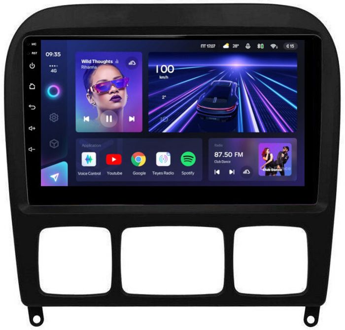 Магнитола для Mercedes-Benz S W220 1998-2005 (рамка черная) - Teyes CC3L монитор 9" IPS на Android 10, CarPlay, 4G SIM-слот