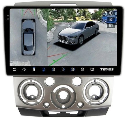 Магнитола для Ford Ranger 2, Mazda BT-50 2007-2011 (рамка серебро) - Teyes CC3-2K-360 на Android 10, 2K QLED, 6Гб+128Гб, CarPlay, 4G SIM-слот, 4 камеры в комплекте