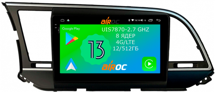 Магнитола для Hyundai Elantra 2016-2018 - Airoc 2K AU-2016 на Android 13, TS20, 12/512Гб, SIM-слот