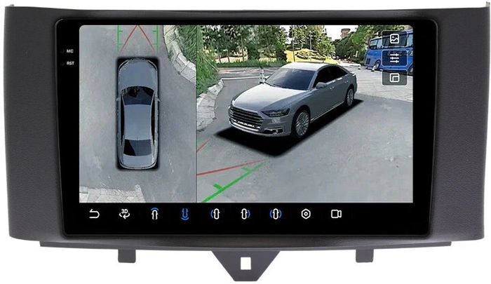 Магнитола для Smart ForTwo W451 2010-2015 - FarCar BX9-360-9653F1 монитор 9.5" 2K QLED на Android 13, 6Гб+128Гб, CarPlay, 4G SIM-слот, 4 камеры в комплекте