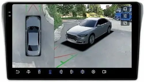 Магнитола для Subaru Levorg 1 VM 2014-2017 (вместо 2din, рамка-накладка) - FarCar BX9-360-9645F1 монитор 9.5" 2K QLED на Android 13, 6Гб+128Гб, CarPlay, 4G SIM-слот, 4 камеры в комплекте