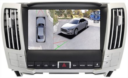 Магнитола для Toyota Harrier XU30 2003-2013, Lexus RX 2003-2009 (ШГУ цветной, рамка наверх тип 2) - Teyes CC3-2K-360 монитор 9.5" 2K QLED на Android 10, 6Гб+128Гб, CarPlay, 4G SIM-слот, 4 камеры в комплекте