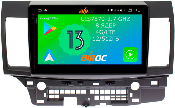 Магнитола для Mitsubishi Lancer X 2007-2016 - Airoc 2K AU-2612 на Android 13, Быстрейшая, SIM-слот