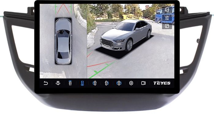 Магнитола для Hyundai Tucson 3 2015-2018 (без штатной КЗВ, рамка черная) - Teyes CC3-2K-360 монитор 13" 2K QLED на Android 10, Быстрая, CarPlay, 4G SIM-слот, 4 камеры в комплекте