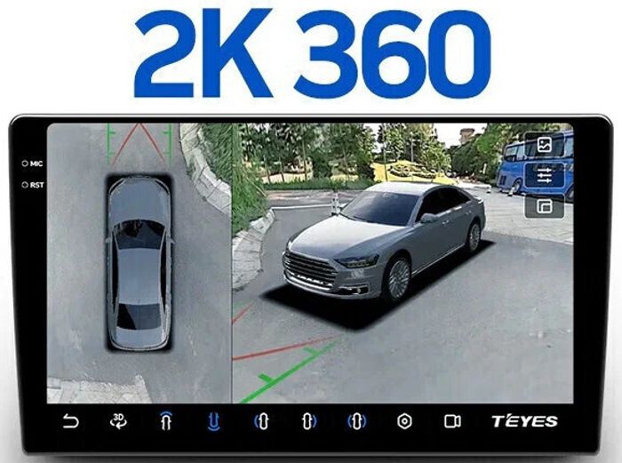 1DIN магнитола без рамки (экран 9.5") - Teyes CC3-2K-360 на Android 10, 2K QLED, 6Гб+128Гб, CarPlay, 4G SIM-слот, 4 камеры в комплекте
