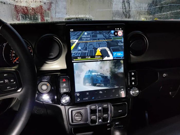 Магнитола для Jeep Wrangler 2018+ - Kuberg ZF-1315-GE вертикальный экран в стиле "Тесла" Android 13, 8ГБ-128ГБ, SIM-слот, CarPlay