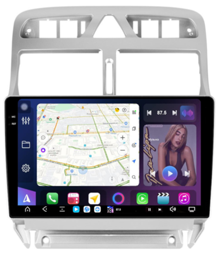 Магнитола для Peugeot 307 2001-2008 - FarCar XXL017M монитор 9.5" 2K QLED на Android 14, TS20, 8+256Гб, CarPlay, 4G SIM-слот