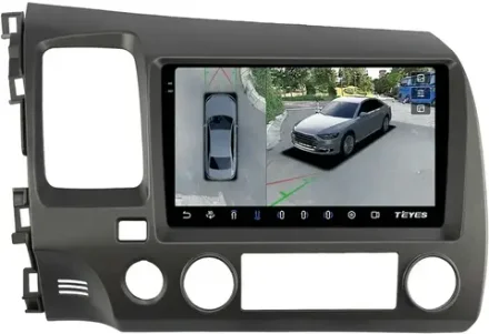 Магнитола для Honda Civic 8 4d 2005-2012 (левый руль, рамка 9) - Teyes CC3-2K-360 на Android 10, 2K QLED, 6Гб+128Гб, CarPlay, 4G SIM-слот, 4 камеры в комплекте