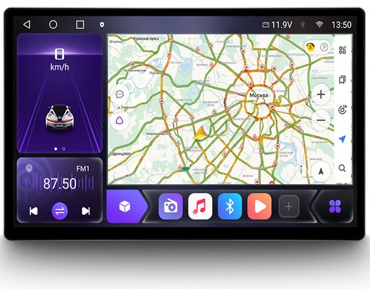 Магнитола в рамку LUX, 9" или 10" с экраном 13" QLED+2K - Kuberg на Android 12, TS10, 4G SIM-слот, CarPlay
