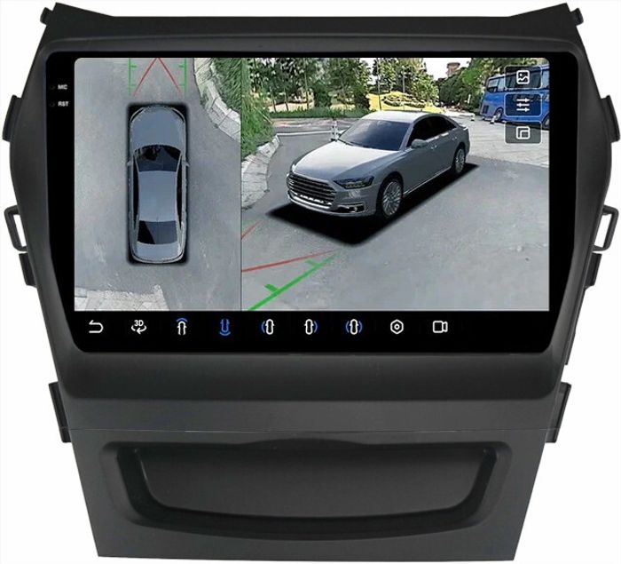 Магнитола для Hyundai Santa Fe 3 2012-2018 (климат на ШГУ) - FarCar BX209M-360 монитор 9.5" 2K QLED на Android 13, 6Гб+128Гб, CarPlay, 4G SIM-слот, 4 камеры в комплекте