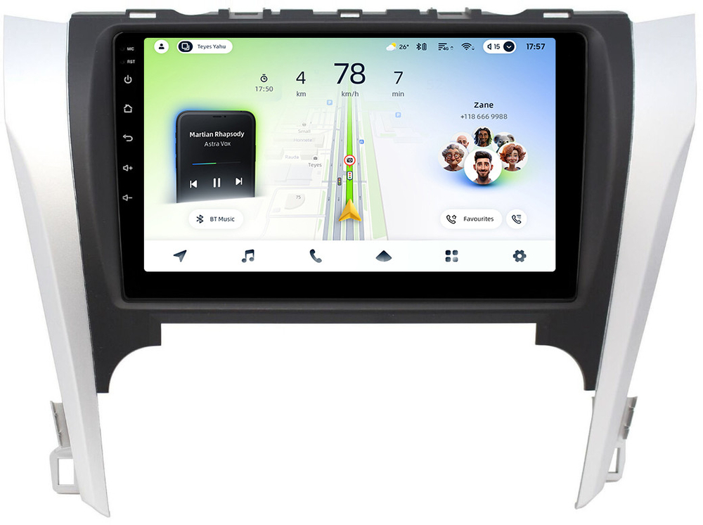 Магнитола для Toyota Camry 50 2011-2014 (рамка серебристо-черная) - Teyes CC4L монитор 9" IPS на Android 14, Snapdragon 662, CarPlay, 4G SIM-слот