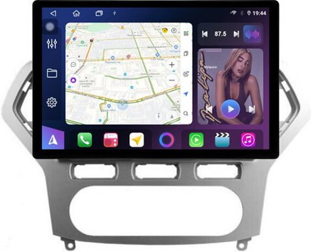 Магнитола для Ford Mondeo 4 2007-2010 (рамка серебро) - FarCar BX877 монитор 13" 2K QLED на Android 13, TS10, 6+128, CarPlay, 4G SIM-слот