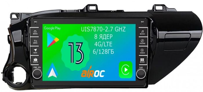 Магнитола для Toyota Hilux 8 2015-2023+ - Airoc AB-1119 (кнопки и крутилки), Android 13, Быстрая, SIM-слот, CarPlay
