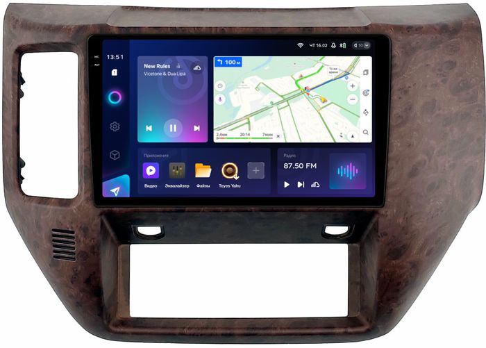 Магнитола для Nissan Patrol Y61 2004-2010 (рамка дерево) - Teyes CC3-2K монитор 9.5" 2K QLED на Android 10, ТОП процессор, CarPlay, 4G SIM-слот
