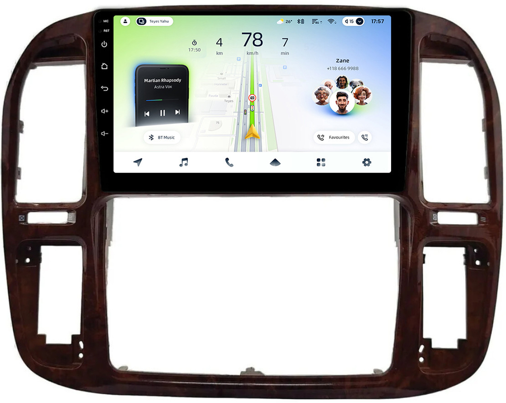 Магнитола для Toyota Land Cruiser 100, Lexus LX470 1998-2002 (кондиционер или климат внизу, рамка дерево) - Teyes CC4L монитор 9" IPS на Android 14, Snapdragon 662, CarPlay, 4G SIM-слот