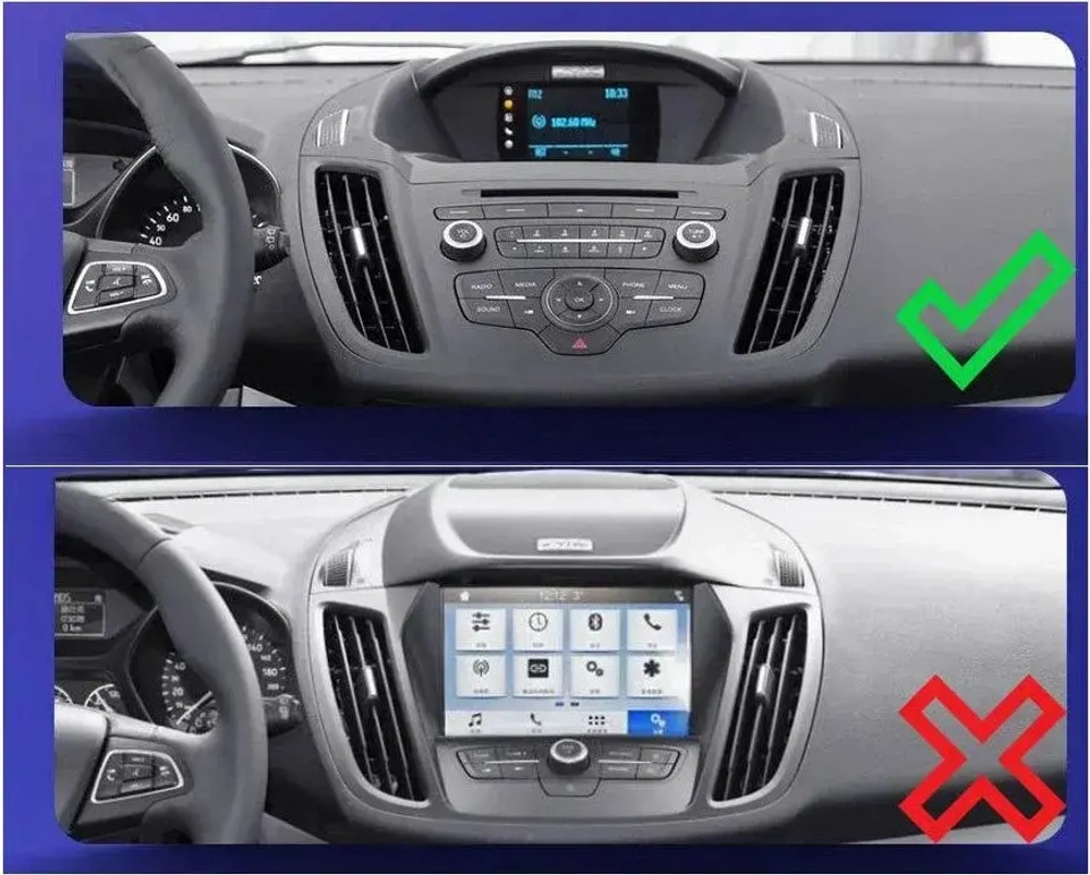Магнитола для Ford Kuga 2 2012-2019 (без SYNC, рамка с кнопками тип 1) - FarCar GX9-8029F1A монитор 9.5" 2K QLED на Android 14, TS20, 6+128Гб, CarPlay, 4G SIM-слот