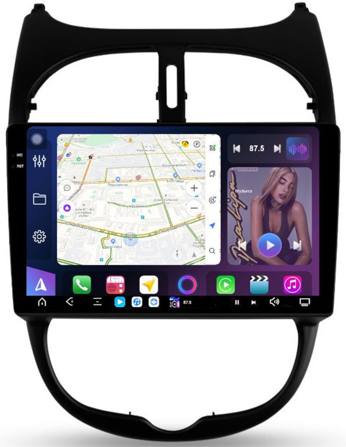 Магнитола для Peugeot 206 1998-2012 - FarCar XXL778M монитор 9.5" 2K QLED на Android 14, TS20, 8+256Гб, CarPlay, 4G SIM-слот
