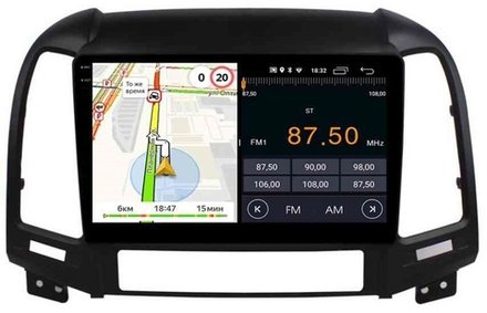 Магнитола для Hyundai Santa Fe 2 CM 2006-2012 (рамка черная) - Parafar PF208LUX1RN2K на Android 13, QLED+2K, ТОП процессор, 4Гб+32Гб, CarPlay, 4G SIM-слот