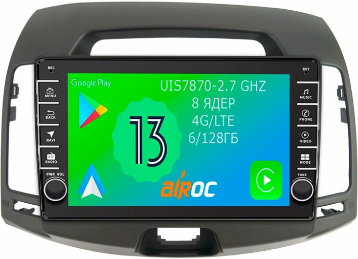 Магнитола для Hyundai Elantra 4 2006-2010 (HD) - Airoc AB-2018 (кнопки и крутилки), Android 13, Быстрая, SIM-слот, CarPlay