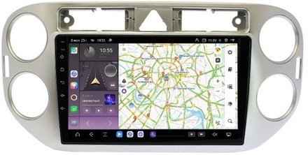 Магнитола для Volkswagen Tiguan 1, Golf Plus (любая аварийка, рамка серебро) - Kuberg OL-9908-1 QLed, Android 13, TS20, CarPlay, SIM-слот
