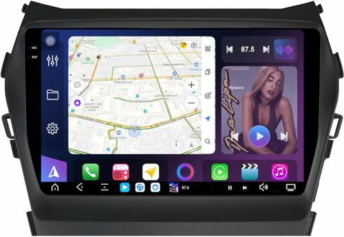 Магнитола для Hyundai Santa Fe 3 2012-2018 (отдельный экран климата, без штатной КЗВ) - FarCar GX9-7004A монитор 9.5" 2K QLED на Android 14, TS20, 6+128Гб, CarPlay, 4G SIM-слот