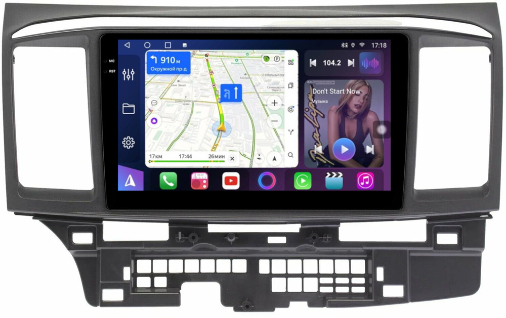 Магнитола для Mitsubishi Lancer X 2007-2016 - FarCar 037-9/3281M монитор 9.5" QLED на Android 14, TS18, CarPlay, 4G SIM-слот