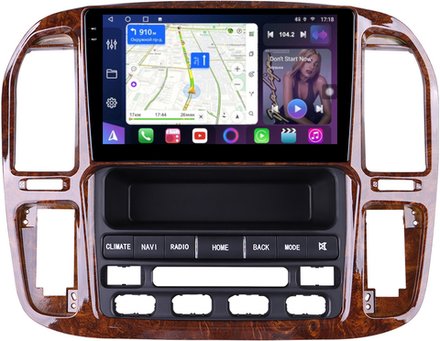 Магнитола для Toyota Land Cruiser 100, Lexus LX470 1998-2002 (климат на ШГУ, рамка дерево) - FarCar BM9-9608F4 монитор 9.5" QLED на Android 14, TS10, 4+32Гб, CarPlay, 4G SIM-слот