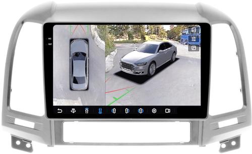 Магнитола для Hyundai Santa Fe 2 CM 2006-2012 (рамка серебро) - FarCar BX008M-360 монитор 9.5" 2K QLED на Android 13, 6Гб+128Гб, CarPlay, 4G SIM-слот, 4 камеры в комплекте