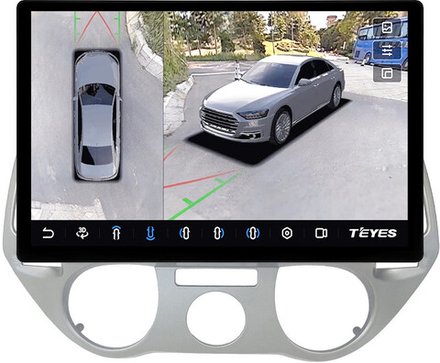 Магнитола для Hyundai i20 2009-2012 (кондиционер) - Teyes CC3-2K-360 монитор 13" 2K QLED на Android 10, 6+128Гб, CarPlay, 4G SIM-слот, 4 камеры в комплекте