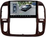 Магнитола для Toyota Land Cruiser 100, Lexus LX470 1998-2002 (кондиционер или климат внизу, рамка дерево) - FarCar BX9-360-9608F3 монитор 9.5" 2K QLED на Android 13, Быстрая, CarPlay, 4G SIM-слот, 4 камеры в комплекте