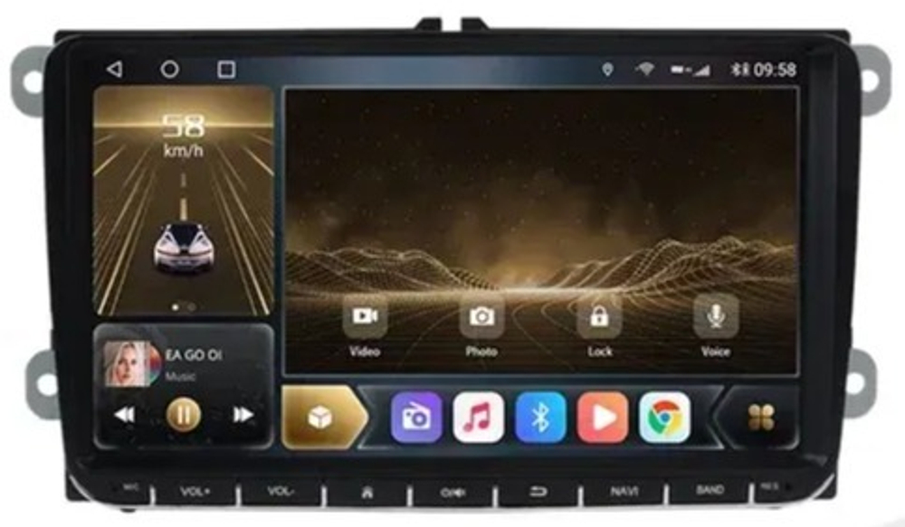 Магнитола для Volkswagen T5, T6, Tiguan, Passat, Polo, Jetta, Amarok, Golf и др., Skoda Fabia, Rapid - Kuberg OL-9972-P на Android 10 и 4ГБ-64ГБ, CarPlay, SIM-слот