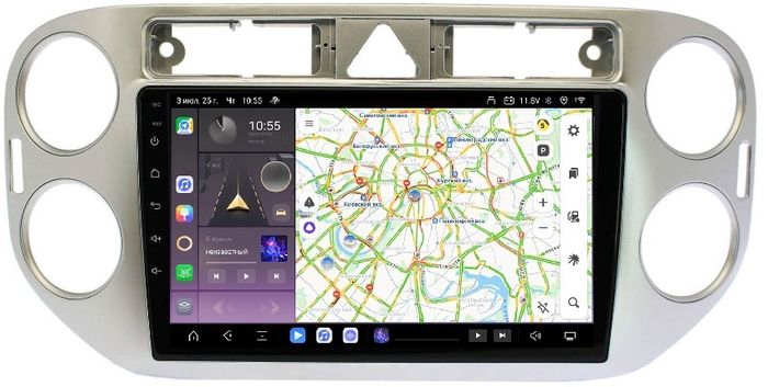 Магнитола для Volkswagen Tiguan 1, Golf Plus (любая аварийка, рамка серебро) - Kuberg QLed, Android 13, TS20, CarPlay, SIM-слот