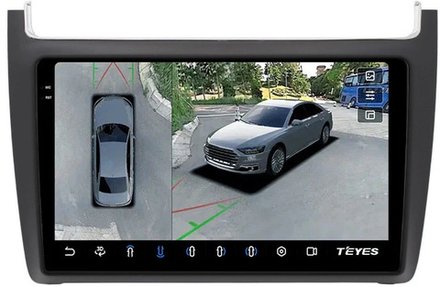 Магнитола для Volkswagen Polo 5 2009-2020 (рамка черная матовая) - Teyes CC3-2K-360 на Android 10, 2K QLED, 6Гб+128Гб, CarPlay, 4G SIM-слот, 4 камеры в комплекте