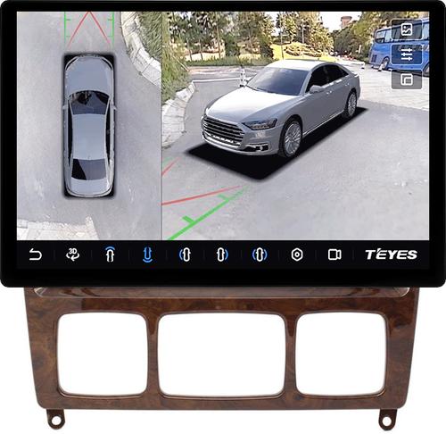 Магнитола для Mercedes-Benz S W220 1998-2005 (штатный усилитель, рамка дерево) - Teyes CC3-2K-360 монитор 13" 2K QLED на Android 10, Быстрая, CarPlay, 4G SIM-слот, 4 камеры в комплекте