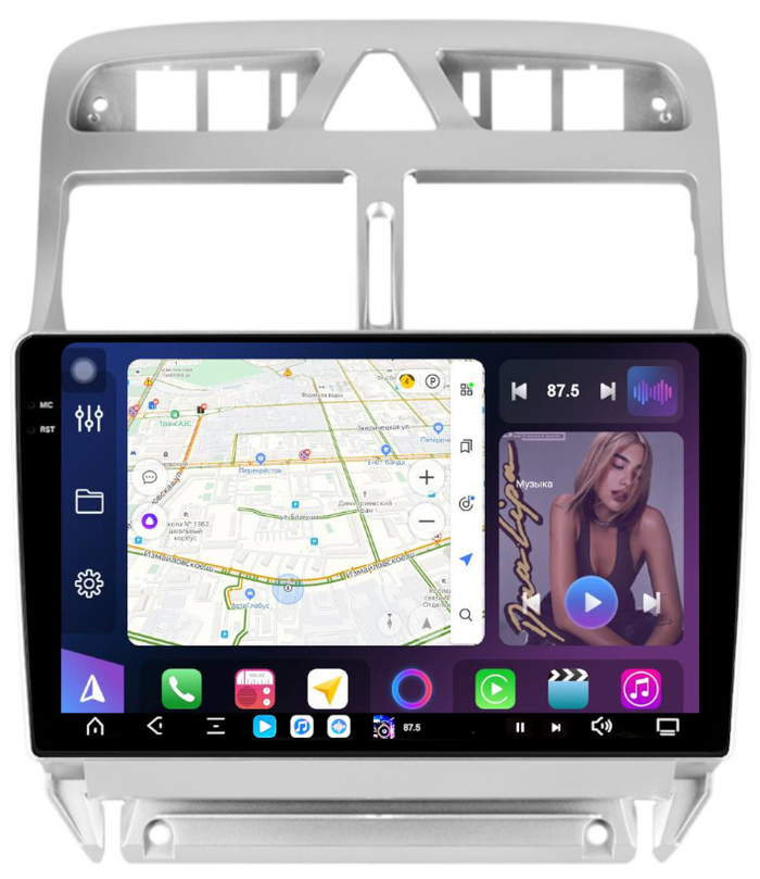 Магнитола для Peugeot 307 2001-2008 - FarCar XXL017M монитор 9.5" 2K QLED на Android 14, TS20, 8+256Гб, CarPlay, 4G SIM-слот