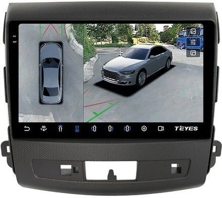 Магнитола для Mitsubishi Outlander XL, Peugeot 4007, Citroen C-Crosser (перфорированная рамка) - Teyes CC3-2K-360 на Android 10, 2K QLED, 6Гб+128Гб, CarPlay, 4G SIM-слот, 4 камеры в комплекте