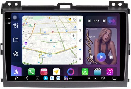 Магнитола для Toyota Land Cruiser Prado 120, Lexus GX470 (экран климата внизу) - FarCar GX456M монитор 9.5" 2K QLED на Android 14, TS20, 6+128Гб, CarPlay, 4G SIM-слот