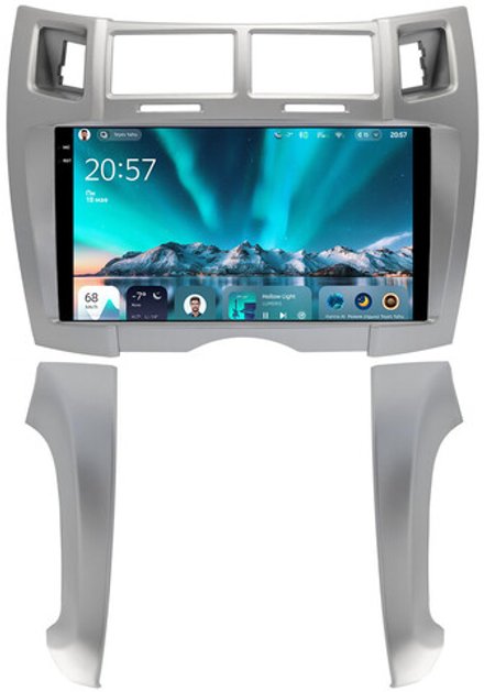 Магнитола для Toyota Vitz 2, Yaris 2 2005-2011 (рамка серебро тип 2) - Teyes CC4 монитор 9.2" 2K QLED на Android 14, Snapdragon 680, DSP, CarPlay, 4G SIM-слот