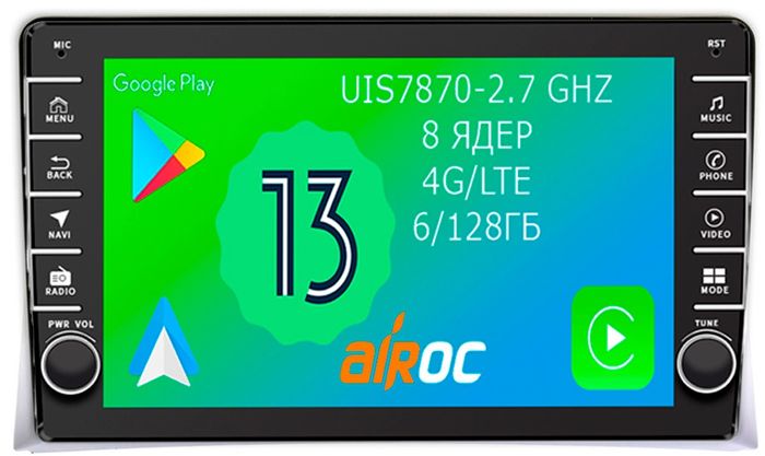 Магнитола для Volkswagen Multivan T5 2003-2015 - Airoc AB-3710 (кнопки и крутилки), Android 13, Быстрая, SIM-слот, CarPlay