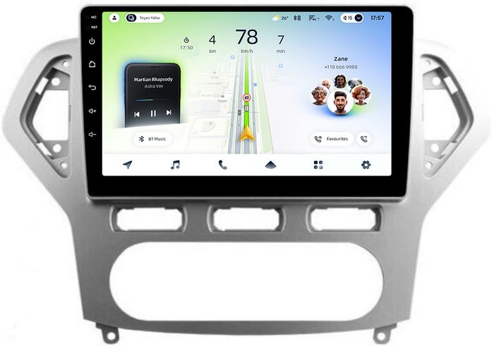 Магнитола для Ford Mondeo 4 2007-2010 (рамка серебро) - Teyes CC4L монитор 10" IPS на Android 14, Snapdragon 662, CarPlay, 4G SIM-слот