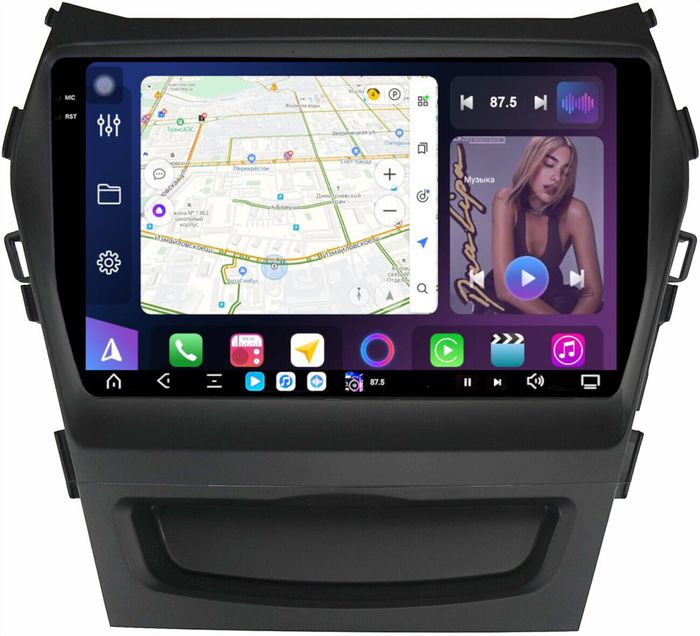 Магнитола для Hyundai Santa Fe 3 2012-2018 (климат на ШГУ) - FarCar GX209M монитор 9.5" 2K QLED на Android 14, TS20, 6+128Гб, CarPlay, 4G SIM-слот