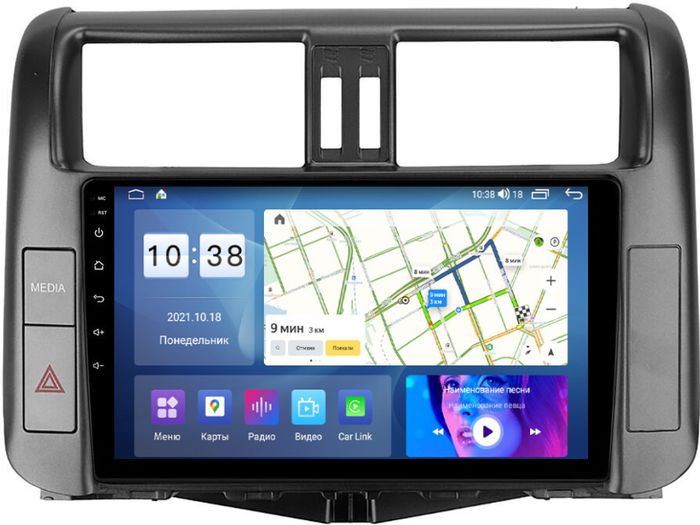 Магнитола для Toyota Land Cruiser Prado 150 2009-2013 (взамен 7" навигации) - Parafar PF065LUX4XHD на Android 13, 8-ядер, 4Гб+64Гб, CarPlay, 4G SIM-слот